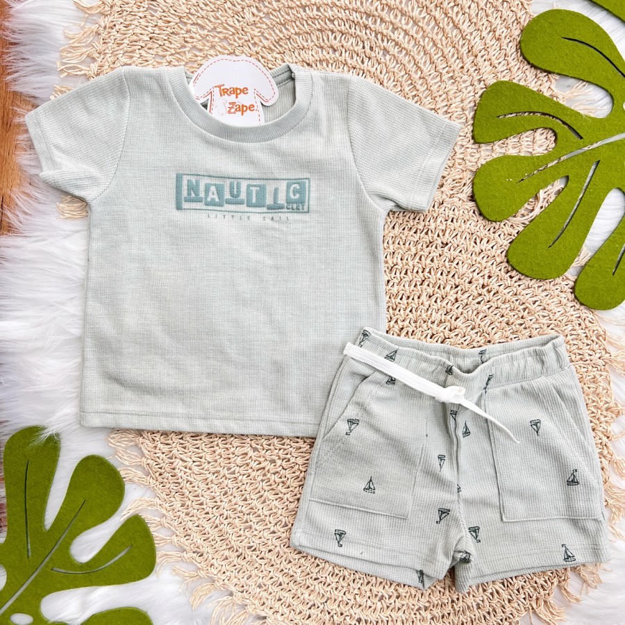 Conj. Camiseta Nautic Little Sail e Bermuda Barcos - Verde